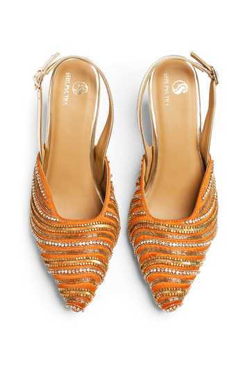 Shop_Shilpsutra_Orange Amber Ripple Peep Toe Heels _at_Aza_Fashions