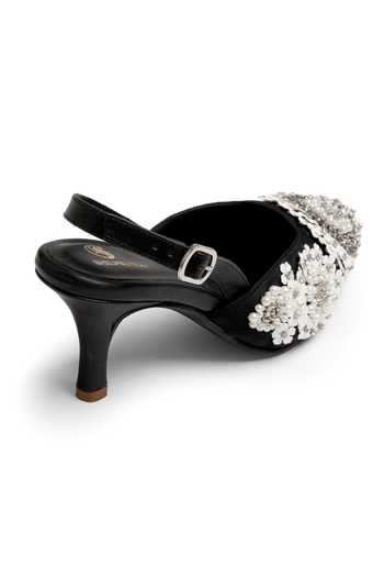 Shilpsutra_Black Pearl Bloom Peep Toe Heels _Online_at_Aza_Fashions
