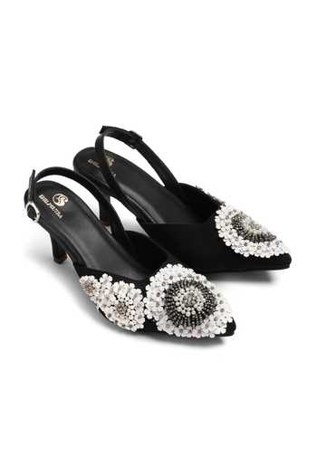 Buy_Shilpsutra_Black Pearl Bloom Peep Toe Heels _Online_at_Aza_Fashions