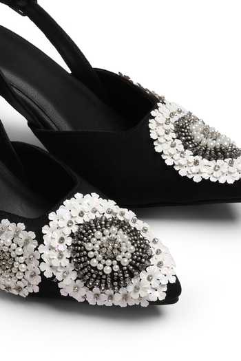 Shop_Shilpsutra_Black Pearl Bloom Peep Toe Heels _Online_at_Aza_Fashions