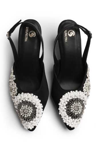 Shop_Shilpsutra_Black Pearl Bloom Peep Toe Heels _at_Aza_Fashions