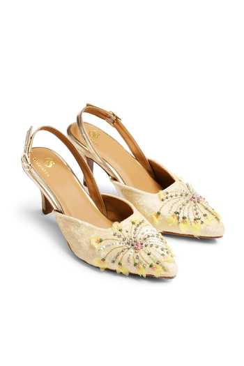 Buy_Shilpsutra_Cream Floral Burst Peep Toe Heels _Online_at_Aza_Fashions