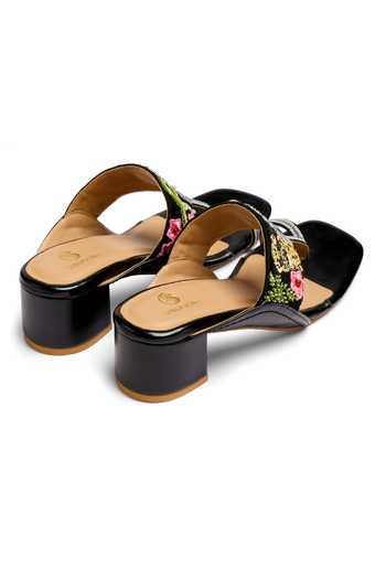 Shilpsutra_Black The Wild Flora Embroidered Kolhapuri Heels _Online_at_Aza_Fashions