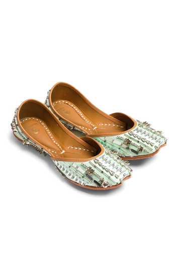Buy_Shilpsutra_Green Mint Crystal Mirror Work Juttis _Online_at_Aza_Fashions