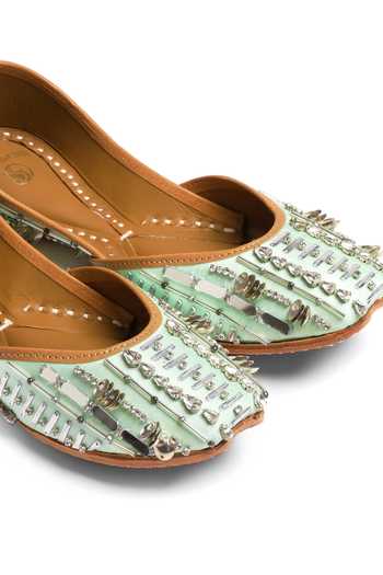 Shop_Shilpsutra_Green Mint Crystal Mirror Work Juttis _Online_at_Aza_Fashions