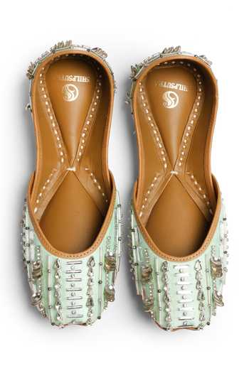 Shop_Shilpsutra_Green Mint Crystal Mirror Work Juttis _at_Aza_Fashions