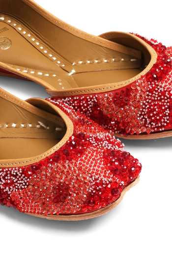 Shop_Shilpsutra_Red Ruby Cascade Embroidered Juttis _Online_at_Aza_Fashions