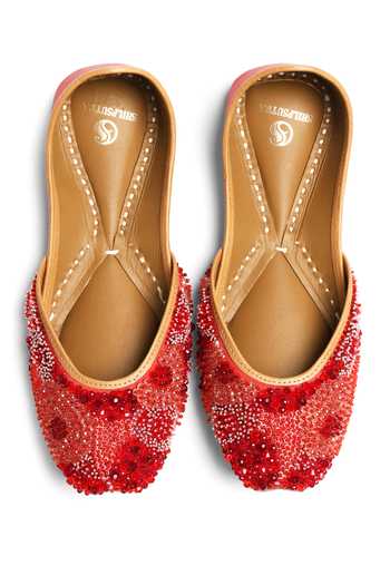 Shop_Shilpsutra_Red Ruby Cascade Embroidered Juttis _at_Aza_Fashions