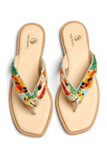Shop_Shilpsutra_Pink Lotus Koi Embroidered Sandals _at_Aza_Fashions
