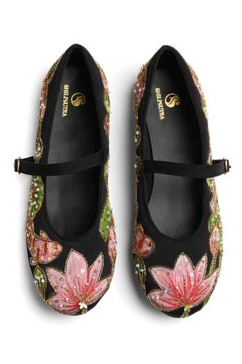 Shop_Shilpsutra_Black Lotus Noir Embroidered Ballerinas _at_Aza_Fashions