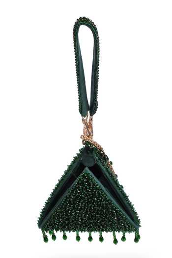 Shop_Shilpsutra_Emerald Green Dewdrop Pyramid Bag _at_Aza_Fashions