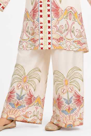 Poppi_Multi Color Cotton V-neck, Yes Printed Kurta And Palazzo Set _at_Aza_Fashions