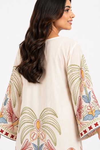Buy_Poppi_Multi Color Cotton V-neck, Yes Printed Kurta And Palazzo Set 
