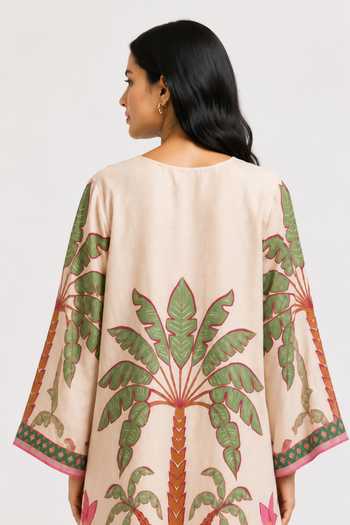 Poppi_Pink Silk, Bemberg V-neck Printed Kurta And Palazzo Set _at_Aza_Fashions