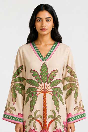 Buy_Poppi_Pink Silk, Bemberg V-neck Printed Kurta And Palazzo Set 