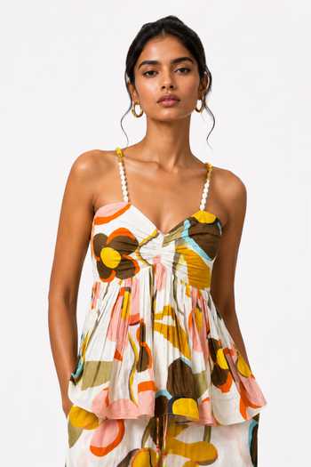 Buy_Poppi_Multi Color Cotton Sweetheart Neck Floral Print Top And Pant Set _Online_at_Aza_Fashions