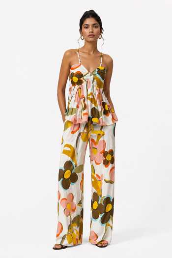 Shop_Poppi_Multi Color Cotton Sweetheart Neck Floral Print Top And Pant Set _Online_at_Aza_Fashions