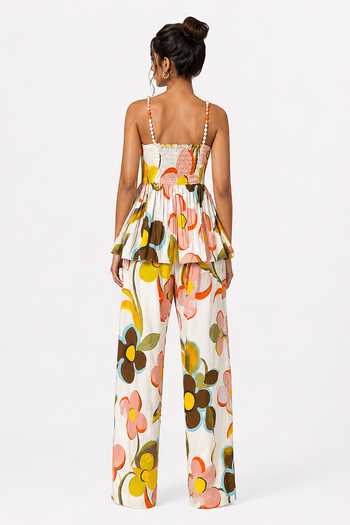 Shop_Poppi_Multi Color Cotton Sweetheart Neck Floral Print Top And Pant Set _at_Aza_Fashions