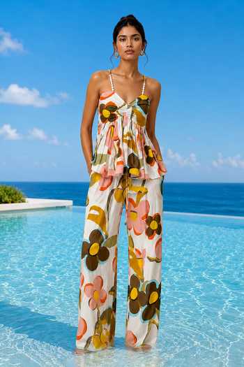 Buy_Poppi_Multi Color Cotton Sweetheart Neck Floral Print Top And Pant Set _at_Aza_Fashions