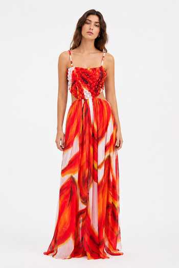 Buy_Poppi_Red Chiffon, Viscose Cowl Neck Printed Maxi Dress _Online_at_Aza_Fashions