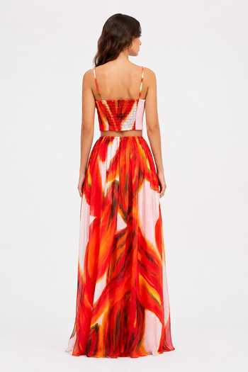 Shop_Poppi_Red Chiffon, Viscose Cowl Neck Printed Maxi Dress _at_Aza_Fashions