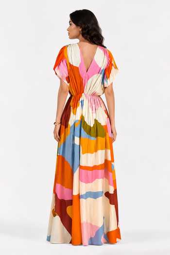 Shop_Poppi_Multi Color Cotton V-neck Abstract Print Maxi Dress _at_Aza_Fashions