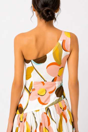 Buy_Poppi_Ivory Cotton One Shoulder Abstract Floral Print Dress 