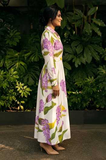Shop_Poppi_Green Cotton Collared Neck Floral Print Maxi Dress _Online_at_Aza_Fashions