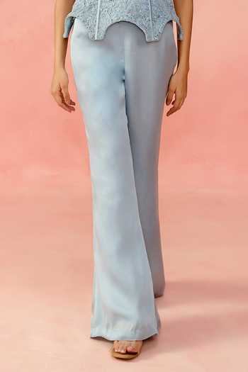 Buy_Label Moni K_Blue Lace, Organza, Satin Embroidery, Kaleido Work Corset And Trouser Set _Online_at_Aza_Fashions