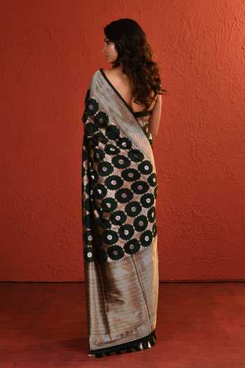 Shop_Vishwa By Pinki Sinha_Green Silk Meenakari Handwoven Saree With Running Blouse _at_Aza_Fashions