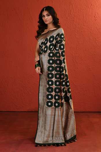 Shop_Vishwa By Pinki Sinha_Green Silk Meenakari Handwoven Saree With Running Blouse _Online_at_Aza_Fashions