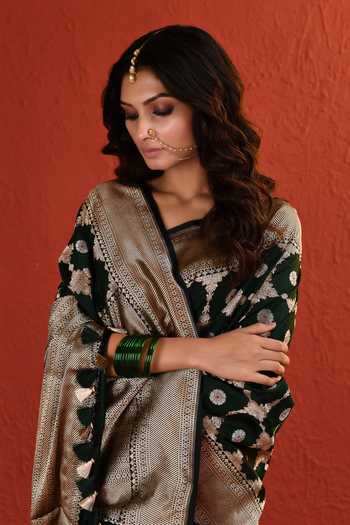 Vishwa By Pinki Sinha_Green Silk Meenakari Handwoven Saree With Running Blouse _at_Aza_Fashions