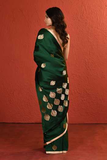 Shop_Vishwa By Pinki Sinha_Green Silk Boota Woven Saree With Running Blouse _at_Aza_Fashions