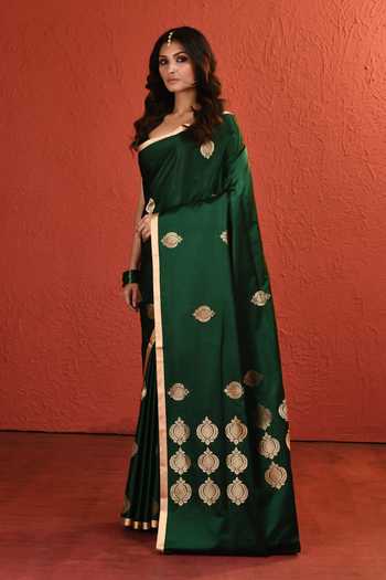Vishwa By Pinki Sinha_Green Silk Boota Woven Saree With Running Blouse _Online_at_Aza_Fashions
