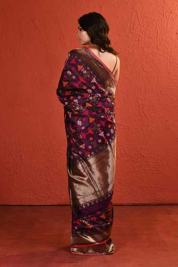 Shop_Vishwa By Pinki Sinha_Purple Silk Handwoven Saree With Running Blouse _at_Aza_Fashions