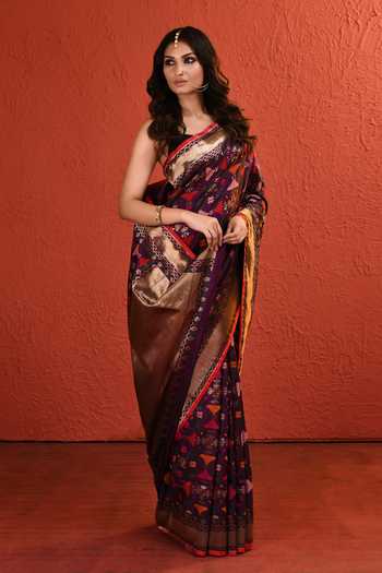 Buy_Vishwa By Pinki Sinha_Purple Silk Handwoven Saree With Running Blouse _Online_at_Aza_Fashions