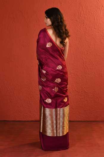 Shop_Vishwa By Pinki Sinha_Maroon Silk Resham Zari Woven Saree With Running Blouse _at_Aza_Fashions