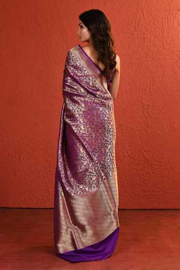 Shop_Vishwa By Pinki Sinha_Purple Silk Meenakari Shikargah Handwoven Saree With Running Blouse _at_Aza_Fashions