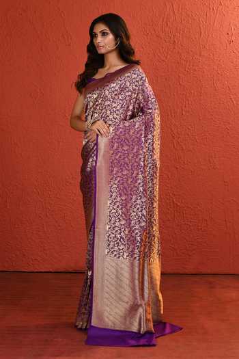 Buy_Vishwa By Pinki Sinha_Purple Silk Meenakari Shikargah Handwoven Saree With Running Blouse _Online_at_Aza_Fashions