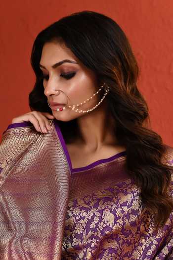 Vishwa By Pinki Sinha_Purple Silk Meenakari Shikargah Handwoven Saree With Running Blouse _at_Aza_Fashions