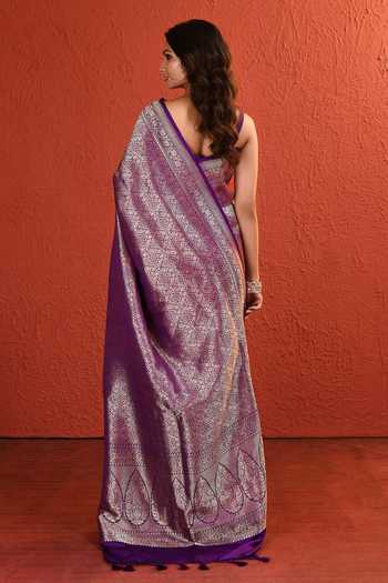 Shop_Vishwa By Pinki Sinha_Purple Silk Brocade Saree With Running Blouse _at_Aza_Fashions