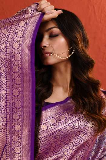 Buy_Vishwa By Pinki Sinha_Purple Silk Brocade Saree With Running Blouse 
