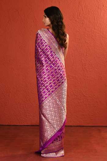 Shop_Vishwa By Pinki Sinha_Purple Silk Jaal Woven Saree With Running Blouse _at_Aza_Fashions