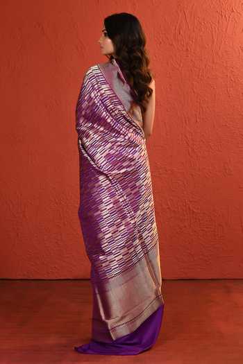Buy_Vishwa By Pinki Sinha_Purple Silk Zari Woven Saree With Running Blouse _Online_at_Aza_Fashions