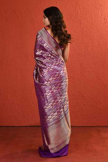 Shop_Vishwa By Pinki Sinha_Purple Silk Zari Woven Saree With Running Blouse _at_Aza_Fashions