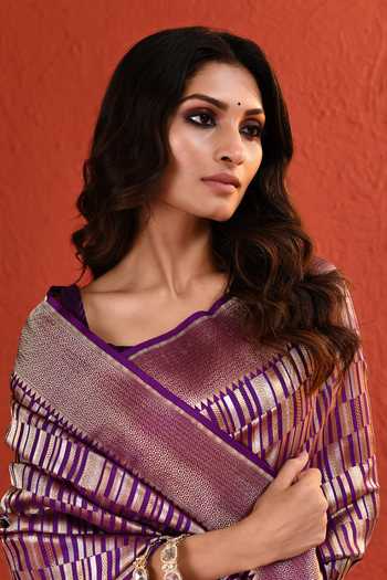 Vishwa By Pinki Sinha_Purple Silk Zari Woven Saree With Running Blouse _at_Aza_Fashions