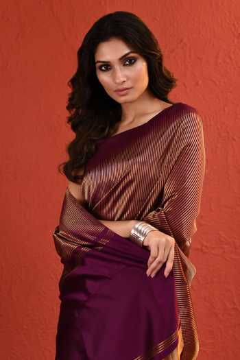 Vishwa By Pinki Sinha_Purple Silk Zari Woven Saree With Running Blouse _Online_at_Aza_Fashions