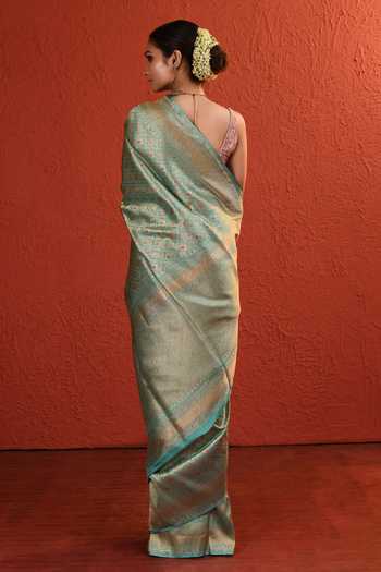 Shop_Vishwa By Pinki Sinha_Blue Silk Meenakari Brocade Saree With Running Blouse _at_Aza_Fashions