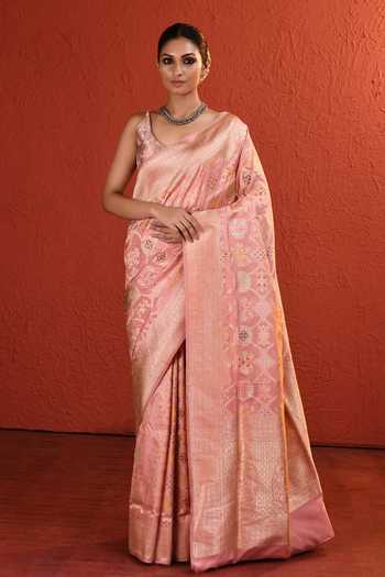 Buy_Vishwa By Pinki Sinha_Pink Silk Meenakari Jaal Handwoven Saree With Running Blouse _at_Aza_Fashions