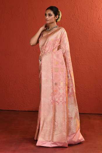 Buy_Vishwa By Pinki Sinha_Pink Silk Meenakari Jaal Handwoven Saree With Running Blouse _Online_at_Aza_Fashions